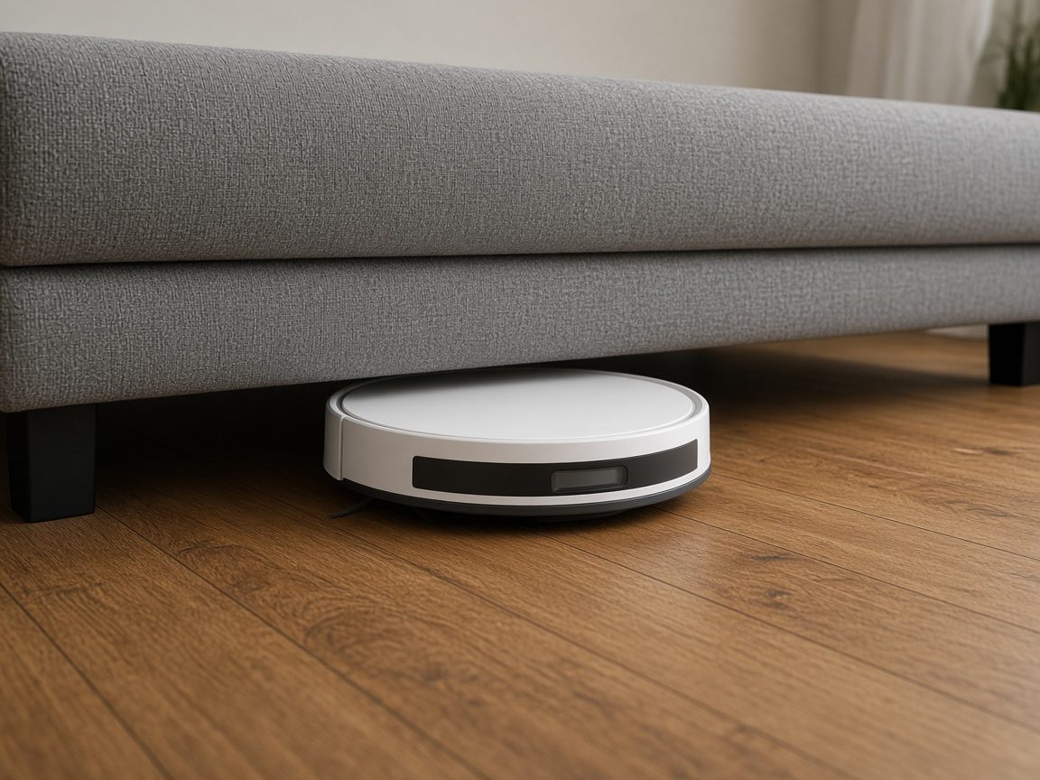 Robot aspirateur fin passant sous un canapé