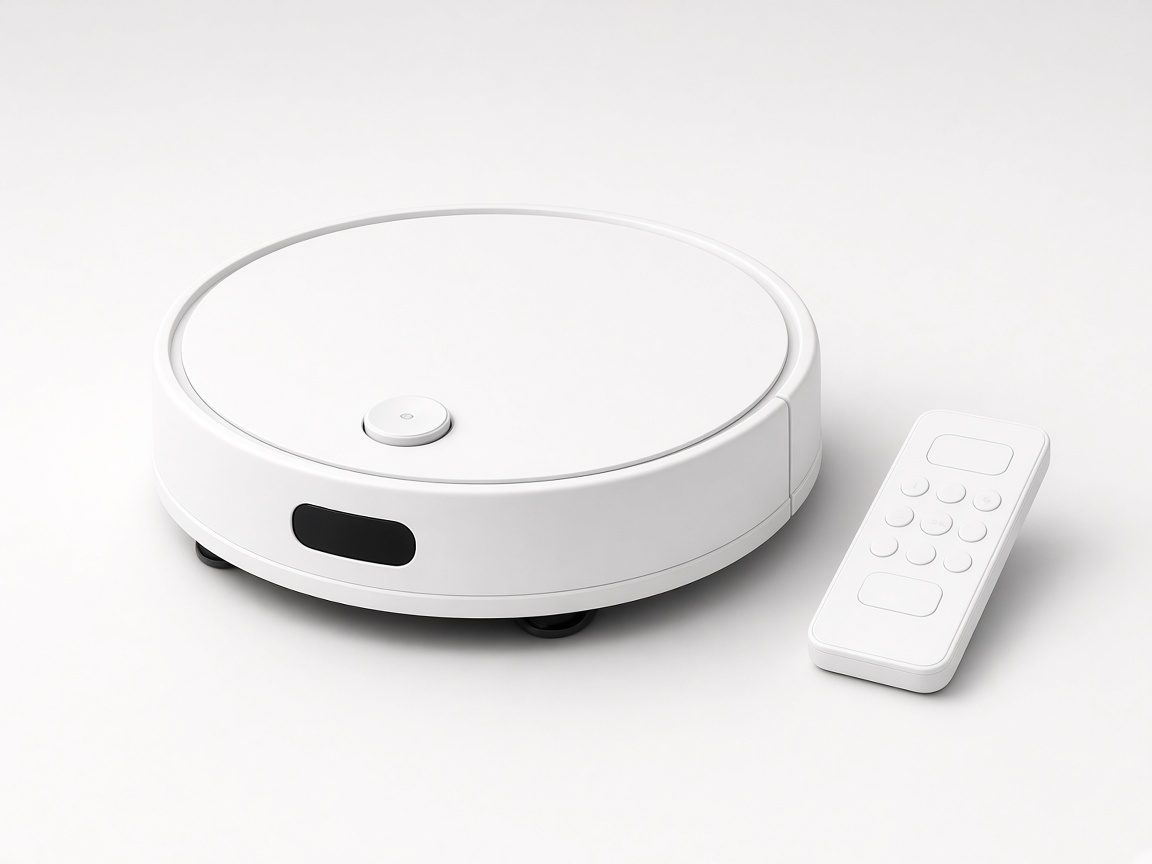 Robot aspirateur blanc et télécommande