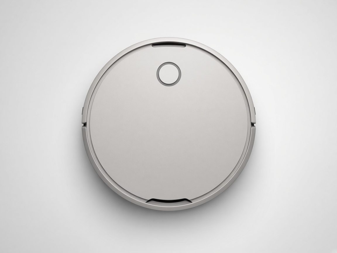 Robot aspirateur gris avec un bouton