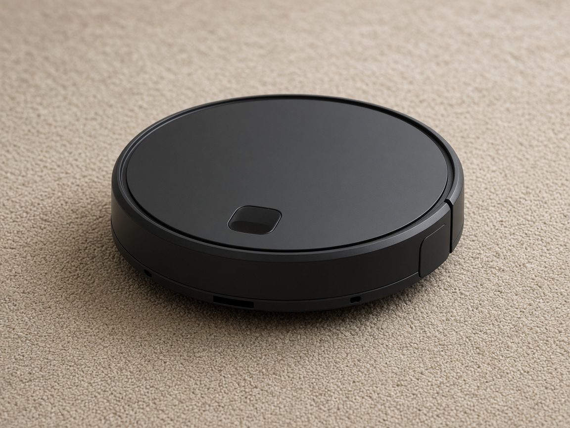 Robot aspirateur noir sur tapis