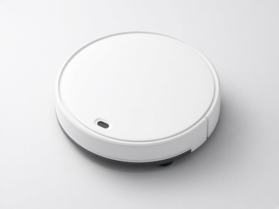 Robot aspirateur blanc, vue produit